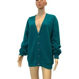 Vintage 80s Puritan Dark Teal Grandpa Golf Cardigan - L
